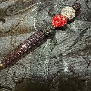 Elegant Crystal Beaded Pen - Black, Red, Silver